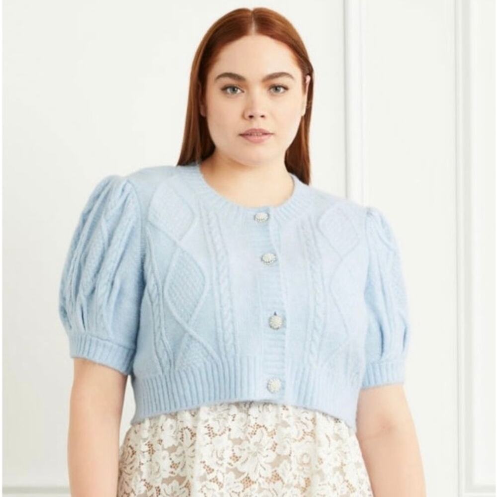 Hill House Home Cropped Puff Sleeved Powder Blue Ollie Sweater Size XL